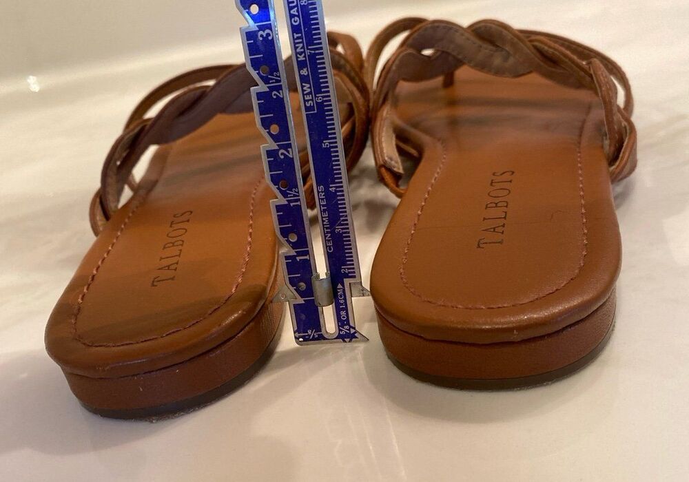 Talbots Brown Leather Strappy Sandals Size 8 M Flats Thong Slip On Braided Beach - Picture 8 of 11